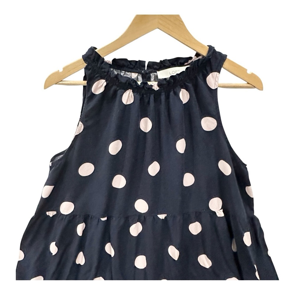 LOFT Women's L Navy/Pink Polka Dot All Over Print Sleeveless Mini Swing Dress